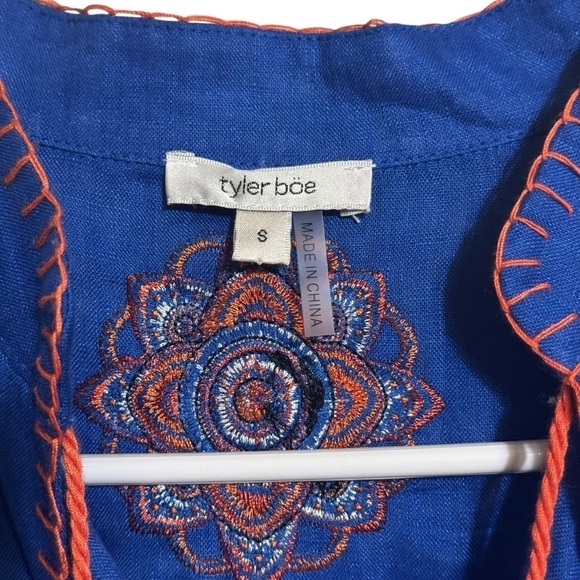 Tyler Boe Bluebell Niki Shell Embroidered Topper with Tassel Ties women’s size S - Picture 3 of 9